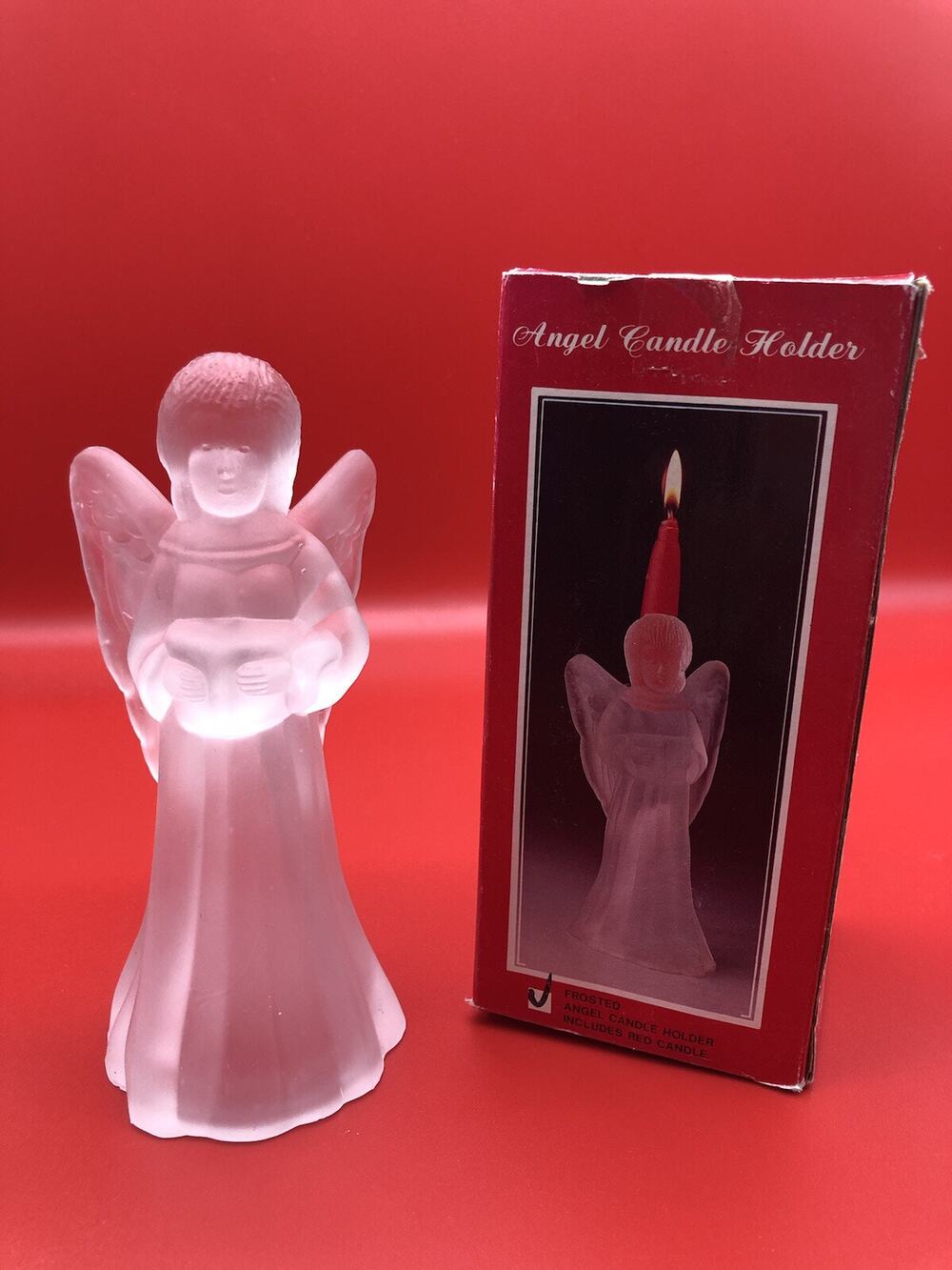 Frosted Glass Christmas Angel Taper Candle Holder Holiday Decor